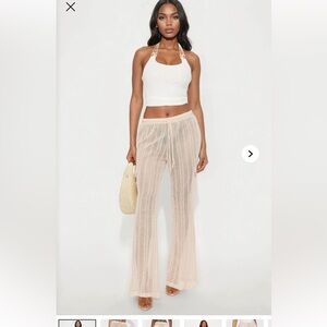 Fashion Nova Fun Times Crochet cargo Wide Leg Pant - Cream NWT
